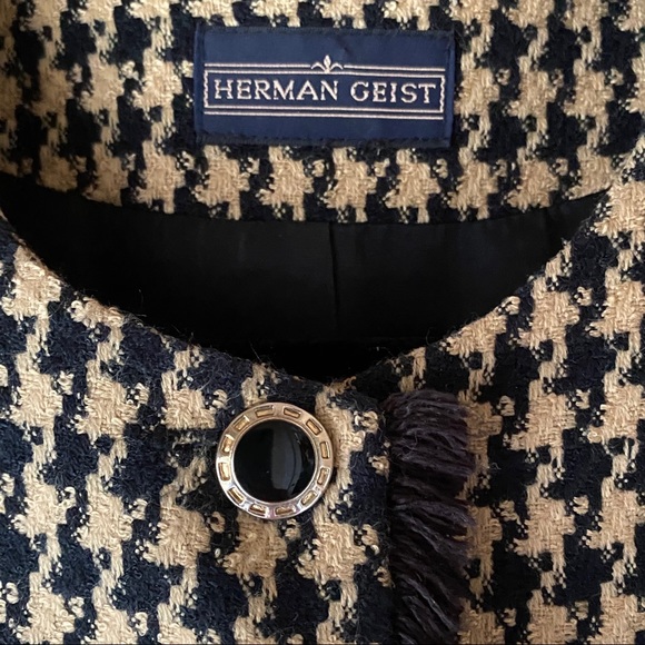 1990s 2 piece Wool Houndstooth Tweed Fully Lined Dress Suit Jacket Skirt perfect - Picture 5 of 10